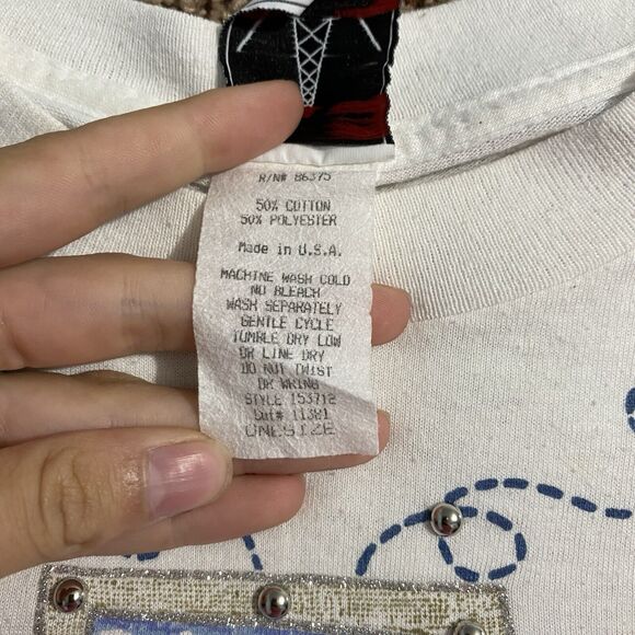 Vintage 90s Single Stitch T Shirt Patchwork Grandmacore White One Size Women’s - Picture 4 of 5